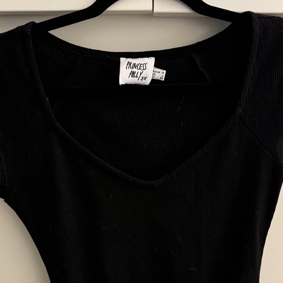 Princess Polly Black Ribbed Bodysuit short sleeve - Picture 6 of 7